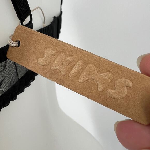 Skims Silk Balconette Romance Bralette Bra 34C NEW Onyx Black Sheer Tie Front - Picture 9 of 11